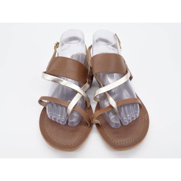 Lane Bryant Sandals Womens 10 Wide Brown Leather Slingback Flat Heel Toe Ring - Picture 6 of 12